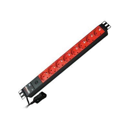 Bachmann Protection - Coupe-circuit (rack-montable) - entrée : IEC 60320 C14 - connecteurs de sortie : 8 (CEE 7/4) - 1U - 19" - 2 m - Allemagne - rouge, aluminium noir