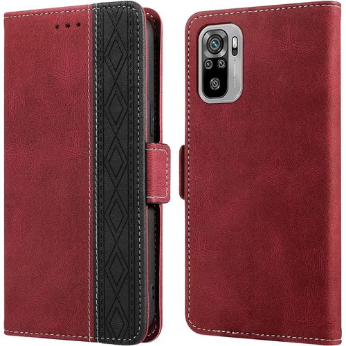 Coque Redmi Note 10, Anti-Rayures Housse Redmi Note 10s, [Rfid Blocage] [Etui A Rabat] [Fermeture Magnetique], Etui De Protection Pour Xiaomi Redmi Note 10/Redmi Note 10s (6,43""), Rouge