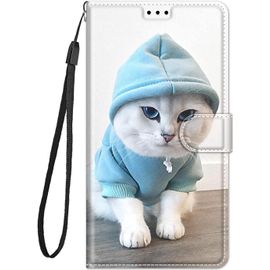 Coque Cuir Pour Huawei Honor 9 Lite Etui A Rabat Motif Dessin Pour Filles Femmes, Portefeuille Housse Avec Case 360 Degres Silicone Antichoc Protection Cover Cuir - Chapeau Chat