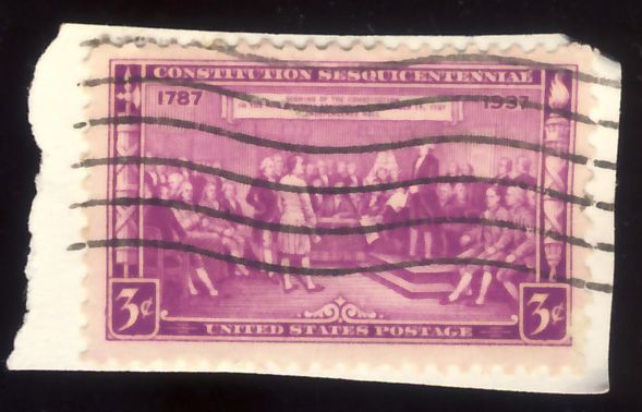 Timbre U S A, Signing The Constitution, 1787 - 1937 Constitution Sesquicentennial, U S Postage 3 Cents Oblitéré
