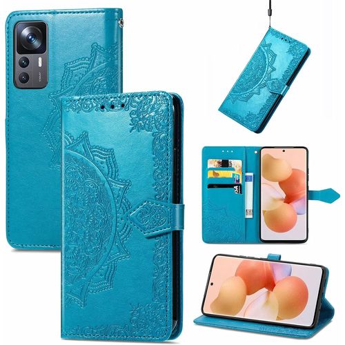 Coque Pour Xiaomi 12t / Xiaomi 12t Pro, Portefeuille Etui Housse En Cuir A Rabat Avec Porte Carte, Chiusura Magnetica [Motif De Mandala] Flip Cover Case Antichoc Pour Xiaomi 12t 5g, Bleu