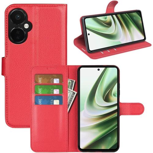 Coque Pour Oneplus Nord Ce3 Lite, Antichoc Portefeuille Etui Housse En Cuir A Rabat Flip Cover Case Avec Silicone Bumper, Porte Carte, Boucle Magnetique Pour Oneplus Nord Ce 3 Lite, Rouge