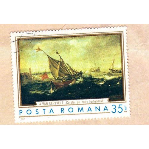 Timbre Posta Romana Roumanie Andries Van Eertvelt Corabii Pe Mare Furtunoasa 1971 Oblitéré