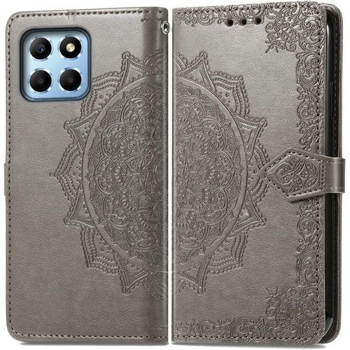Coque Pour Honor X6 / Honor X8 5g / Honor 70 Lite, Portefeuille Etui Housse En Cuir A Rabat Avec Porte Carte, Chiusura Magnetica [Mandala] Flip Cover Case Antichoc Pour Honor 70 Lite, Gris