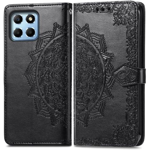 Coque Pour Honor X6 / Honor X8 5g / Honor 70 Lite, Portefeuille Etui Housse En Cuir A Rabat Avec Porte Carte, Chiusura Magnetica [Mandala] Flip Cover Case Antichoc Pour Honor 70 Lite, Noir