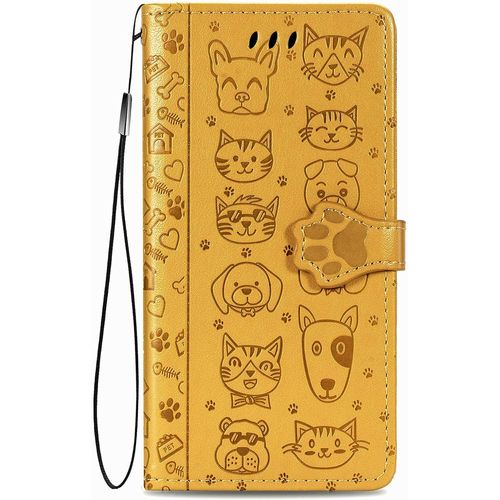 Coque Pour Honor X6 / Honor 70 Lite/Honor X8 5g, Antichoc Portefeuille Etui Housse En Cuir A Rabat Avec Porte Carte, Chiusura Magnetica [Chat Chien] Flip Cover Case Pour Honor X6, Jaune