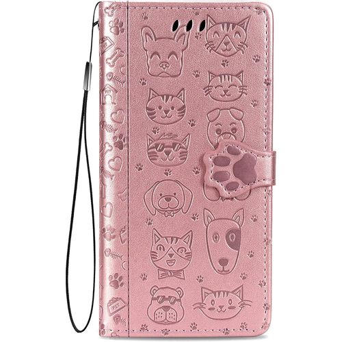 Coque Pour Honor X6 / Honor 70 Lite/Honor X8 5g, Antichoc Portefeuille Etui Housse En Cuir A Rabat Avec Porte Carte, Chiusura Magnetica [Chat Chien] Flip Cover Case Pour Honor X6, Or Rose