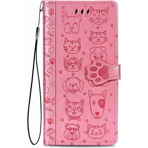 Coque Pour Honor X6 / Honor 70 Lite/Honor X8 5g, Antichoc Portefeuille Etui Housse En Cuir A Rabat Avec Porte Carte, Chiusura Magnetica [Chat Chien] Flip Cover Case Pour Honor X6, Rose