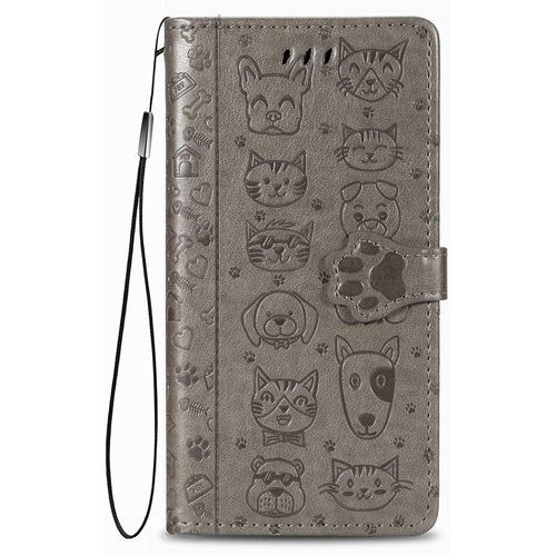 Coque Pour Honor X6 / Honor 70 Lite/Honor X8 5g, Antichoc Portefeuille Etui Housse En Cuir A Rabat Avec Porte Carte, Chiusura Magnetica [Chat Chien] Flip Cover Case Pour Honor X6, Gris