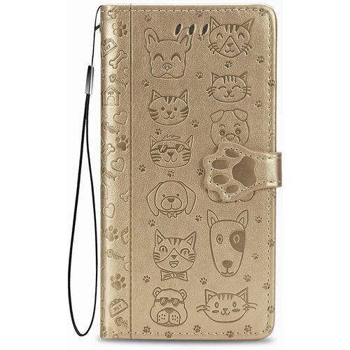Coque Pour Honor X6 / Honor 70 Lite/Honor X8 5g, Antichoc Portefeuille Etui Housse En Cuir A Rabat Avec Porte Carte, Chiusura Magnetica [Chat Chien] Flip Cover Case Pour Honor X6, Or