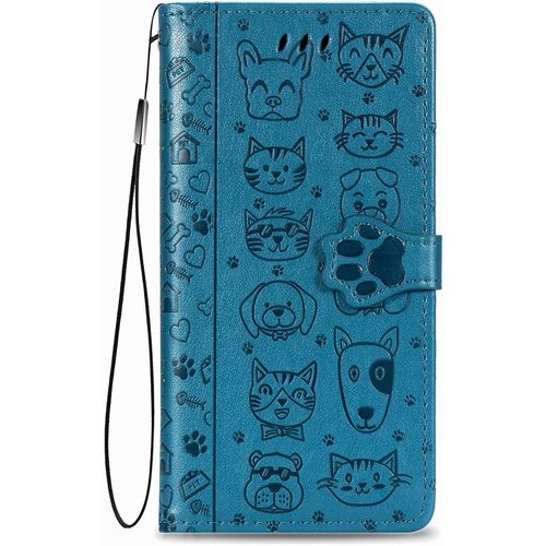 Coque Pour Honor X6 / Honor 70 Lite/Honor X8 5g, Antichoc Portefeuille Etui Housse En Cuir A Rabat Avec Porte Carte, Chiusura Magnetica [Chat Chien] Flip Cover Case Pour Honor X6, Bleu