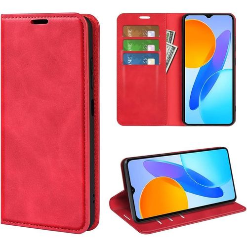 Coque Pour Honor X6 / Honor 70 Lite/Honor X8 5g, Antichoc Etui Housse En Cuir A Rabat Flip Cover Case Portefeuille Avec Porte Carte, Bequille, Fermeture Magnetique Pour Honor X6, Rouge