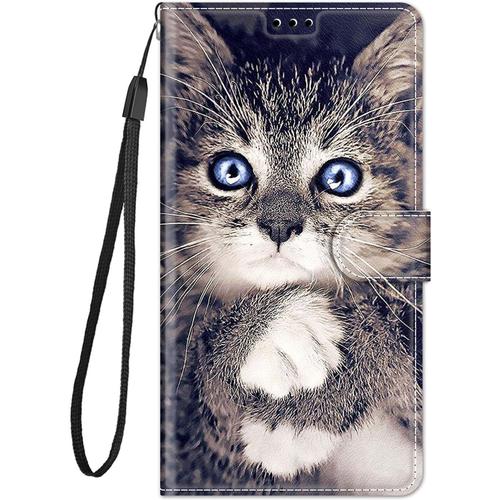 Coque Cuir Pour Samsung Galaxy S10 Etui A Rabat Motif Dessin Pour Filles Femmes Portefeuille Housse Avec Case 360 Degres Silicone Antichoc Protection Cover Cuir Chat Gris