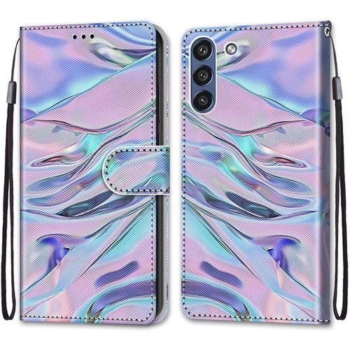 Coque Cuir Pour Samsung Galaxy S21 Fe, Mignonne Design Motif Dessin Portefeuille Housse Avec Case 360 Degres Silicone Antichoc, Etui A Rabat Protection Cover Cuir - Mauve