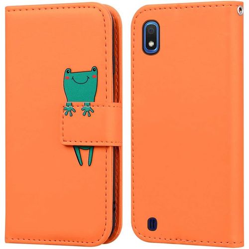 Coque Pour Samsung Galaxy A10, Mignon Cartoon Animal Grenouille Etui Portefeuille En Cuir Pu Housse Avec Fonction Stand, Fermeture Magnetique, Emplacements De Cartes -Orange