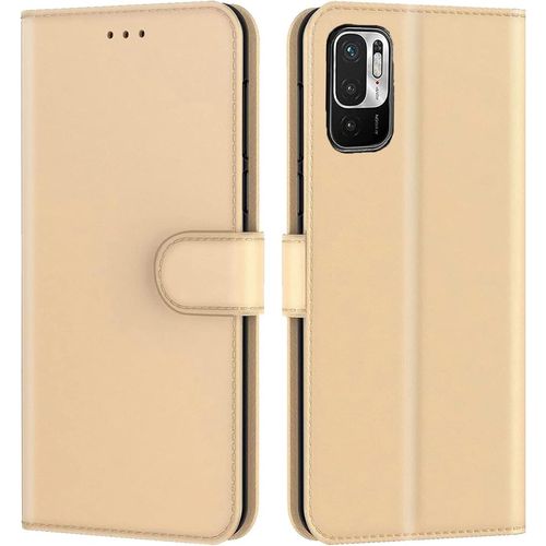 Coque Pour Xiaomi Redmi Note 10, Housse Etui Portefeuille Cuir Multifonction, Fermeture Magnetique A Clapet Anti-Choc (Note 10 5g, Dore)