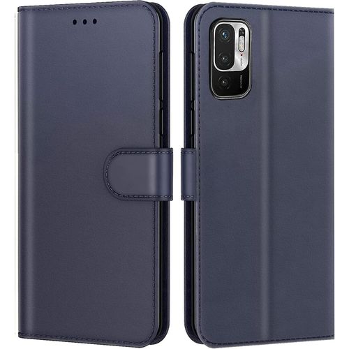 Coque Pour Xiaomi Redmi Note 10, Housse Etui Portefeuille Cuir Multifonction, Fermeture Magnetique A Clapet Anti-Choc (Note 10 5g, Bleu)