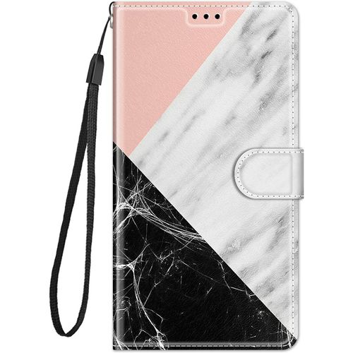 Coque Cuir Pour Samsung?Galaxy?J3?2016 Etui A Rabat Motif Dessin Pour Filles Femmes, Portefeuille Housse Avec Case 360 Degres Silicone Antichoc Protection Cover Cuir - Marbre Blanc Noir