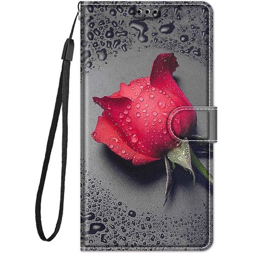 Coque Cuir Pour Samsung?Galaxy?J3?2016 Etui A Rabat Motif Dessin Pour Filles Femmes, Portefeuille Housse Avec Case 360 Degres Silicone Antichoc Protection Cover Cuir - Rose Rouge