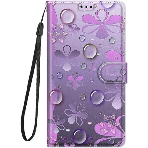 Coque Cuir Pour Samsung?Galaxy?J3?2016 Etui A Rabat Motif Dessin Pour Filles Femmes, Portefeuille Housse Avec Case 360 Degres Silicone Antichoc Protection Cover Cuir - Violet