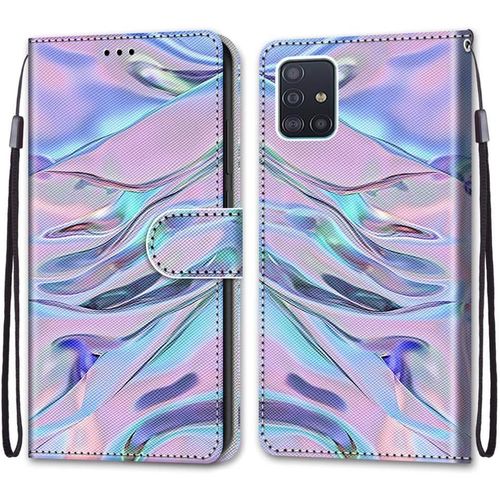 Coque Cuir Pour Samsung Galaxy A51 4g, Mignonne Design Motif Dessin Portefeuille Housse Avec Case 360 Degres Silicone Antichoc, Etui A Rabat Protection Cover Cuir - Mauve