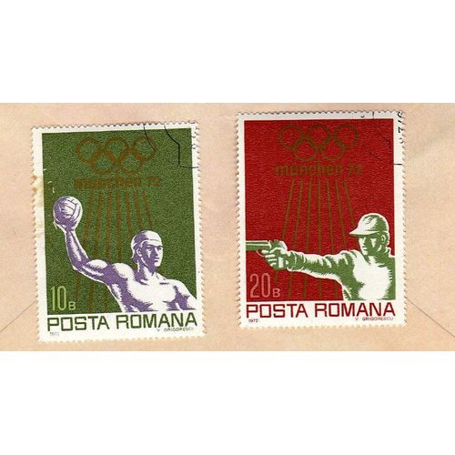 Lot De 2 Timbres Posta Romana Roumanie Munchen Munich 1972
