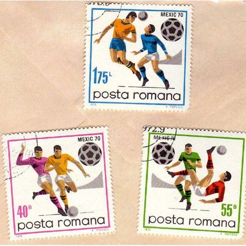 Lot De 3 Timbres Posta Romana Roumanie Coupe Du Monde Football Mexico 1970