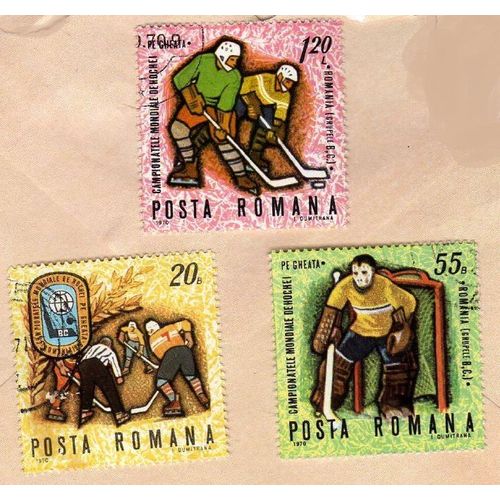 Lot De 3 Timbres Posta Romana Roumanie Championnat Mondial Du Hockey