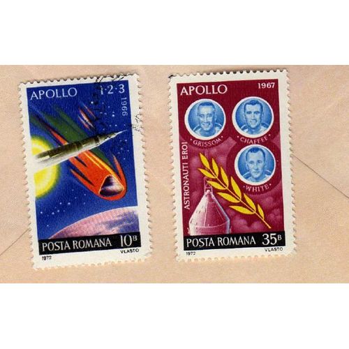 Lot De 2 Timbres Posta Romana Roumanie Apollo