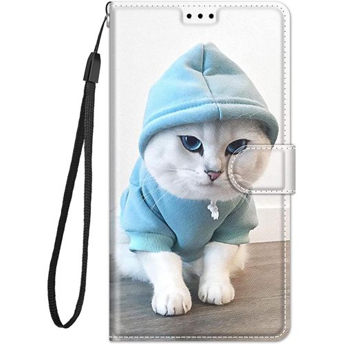 Coque Cuir Pour Samsung Galaxy A5 2016 Etui A Rabat Motif Dessin Pour Filles Femmes, Portefeuille Housse Avec Case 360 Degres Silicone Antichoc Protection Cover Cuir - Chapeau Chat