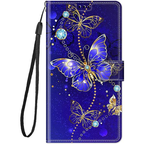 Coque Cuir Pour Samsung Galaxy A5 2016 Etui A Rabat Motif Dessin Pour Filles Femmes, Portefeuille Housse Avec Case 360 Degres Silicone Antichoc Protection Cover Cuir - Papillon Violet