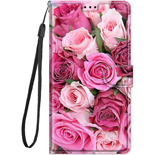 Coque Cuir Pour Samsung Galaxy A5 2016 Etui A Rabat Motif Dessin Pour Filles Femmes, Portefeuille Housse Avec Case 360 Degres Silicone Antichoc Protection Cover Cuir - Rose Fleur