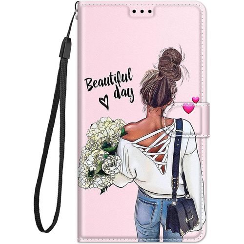 Coque Cuir Pour Samsung Galaxy A5 2016 Etui A Rabat Motif Dessin Pour Filles Femmes, Portefeuille Housse Avec Case 360 Degres Silicone Antichoc Protection Cover Cuir - Fille
