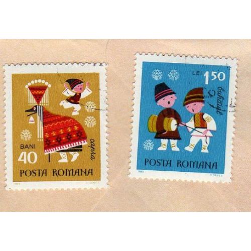 Lot De 2 Timbres Posta Romana Roumanie Enfants