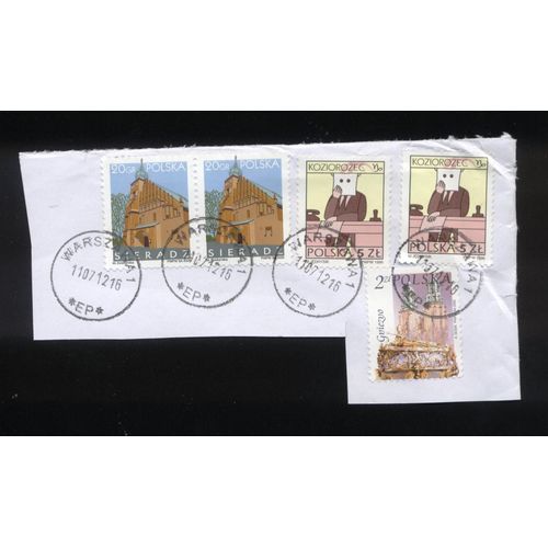 Lot 5 Timbres Polonais Oblitérations Rondes Polish Used Stamps 2 Sieradz 2005 2 Koziorozec 1996 1 Gniezno 2002