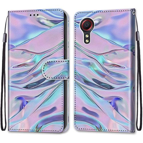 Coque Cuir Pour Samsung Galaxy Xcover 5, Mignonne Design Motif Dessin Portefeuille Housse Avec Case 360 Degres Silicone Antichoc, Etui A Rabat Protection Cover Cuir - Mauve