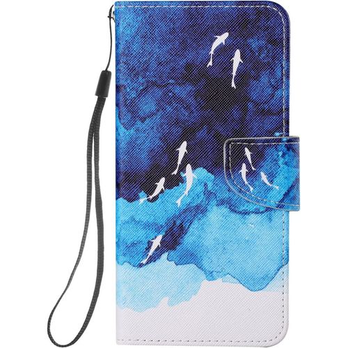 Coque Antichoc Cuir Pour Xiaomi Redmi Note 9t / Note 9 5g Etui A Rabat Motif Dessin Pour Filles Femmes, Portefeuille Housse Avec Case 360 Degres Silicone Protection Cover - Poisson