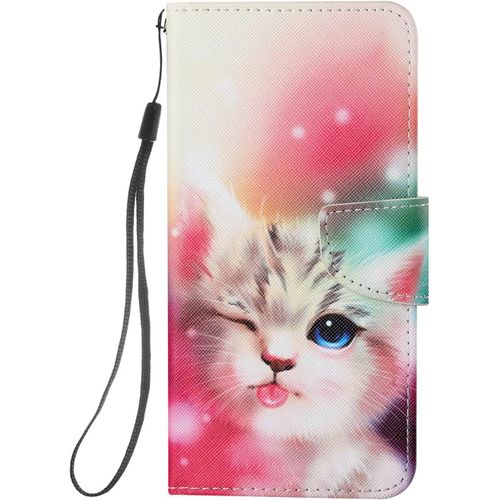 Coque Antichoc Cuir Pour Xiaomi Redmi Note 9t / Note 9 5g Etui A Rabat Motif Dessin Pour Filles Femmes, Portefeuille Housse Avec Case 360 Degres Silicone Protection Cover - Chat