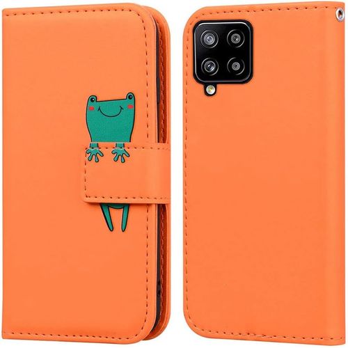 Coque Pour Samsung Galaxy A12 5g, Mignon Cartoon Animal Grenouille Etui Portefeuille En Cuir Pu Housse Avec Fonction Stand, Fermeture Magnetique, Emplacements De Cartes -Orange