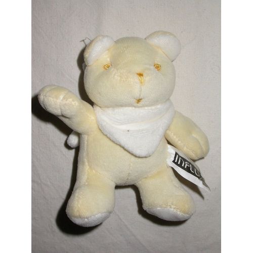 Doudou Peluche Ours Chat Bear Bar Influx Jaune 13 Cm Foulard