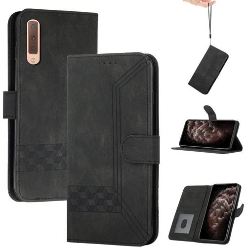 Coque Pour Samsung Galaxy A7 2018/A750,Portefeuille Etui Housse En Cuir Protection Avec Porte Cartes,Fentes Pour Cartes,Fonction De Support,Fermeture Magnetique-Noir