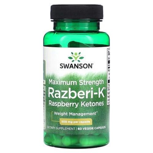Swanson Razberi-K, Cétones De Framboise, Puissance Maximale, 500 Mg, 60 Capsules Végétariennes