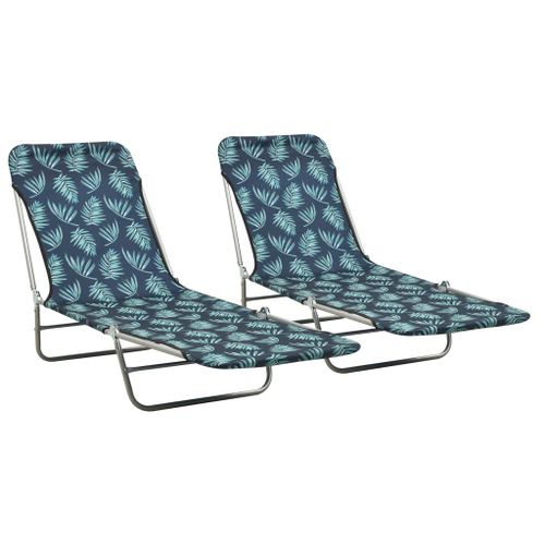 Chaises Longues Pliables 2 Pièces Acier Et Tissu Motif De Feuilles Helloshop26 02_0011935