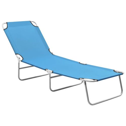 Transat Chaise Longue Bain De Soleil Lit De Jardin Terrasse Meuble D'extérieur Pliable Acier Et Tissu Bleu Turquoise Helloshop26 02_0012800
