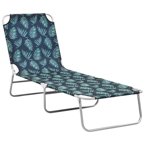Transat Chaise Longue Bain De Soleil Lit De Jardin Terrasse Meuble D'extérieur Pliable Acier Et Tissu Motif De Feuilles Helloshop26 02_0012801