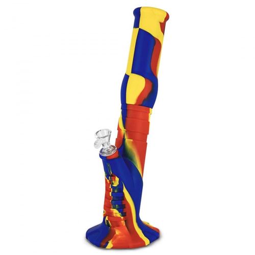 pipe a eau 36 cm penchée en silicone bleu rouge jaune
