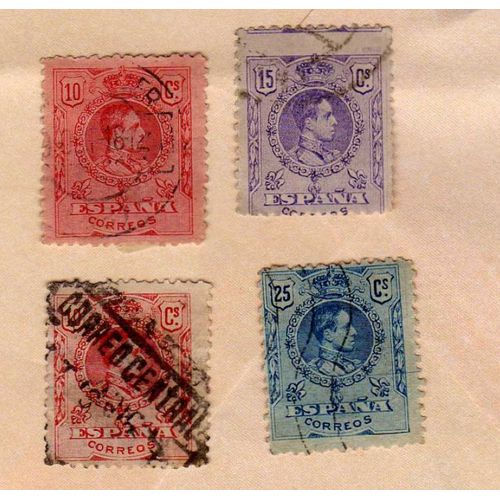 Lot De 4 Timbres España Espagne Alphonse Xiii