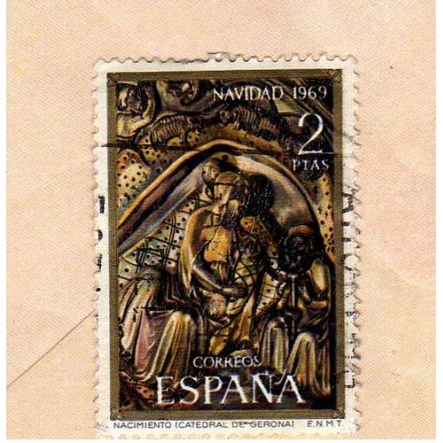 Timbre España Espagne  Noël Navidad 1969 Nacimiento Cathédrale De Gérone