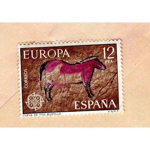 Timbre España Espagne Europa Cheval Grotte De Tito Bustillo 1975