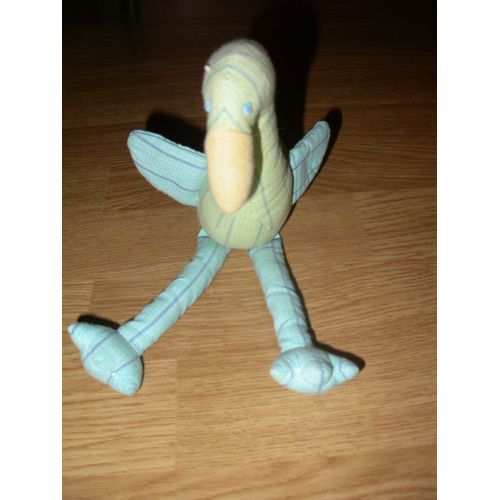 Doudou Peluche Oiseau Oie Canard Canne 27 Cm Tissus Vert Bleu La Compagnie Des Petits